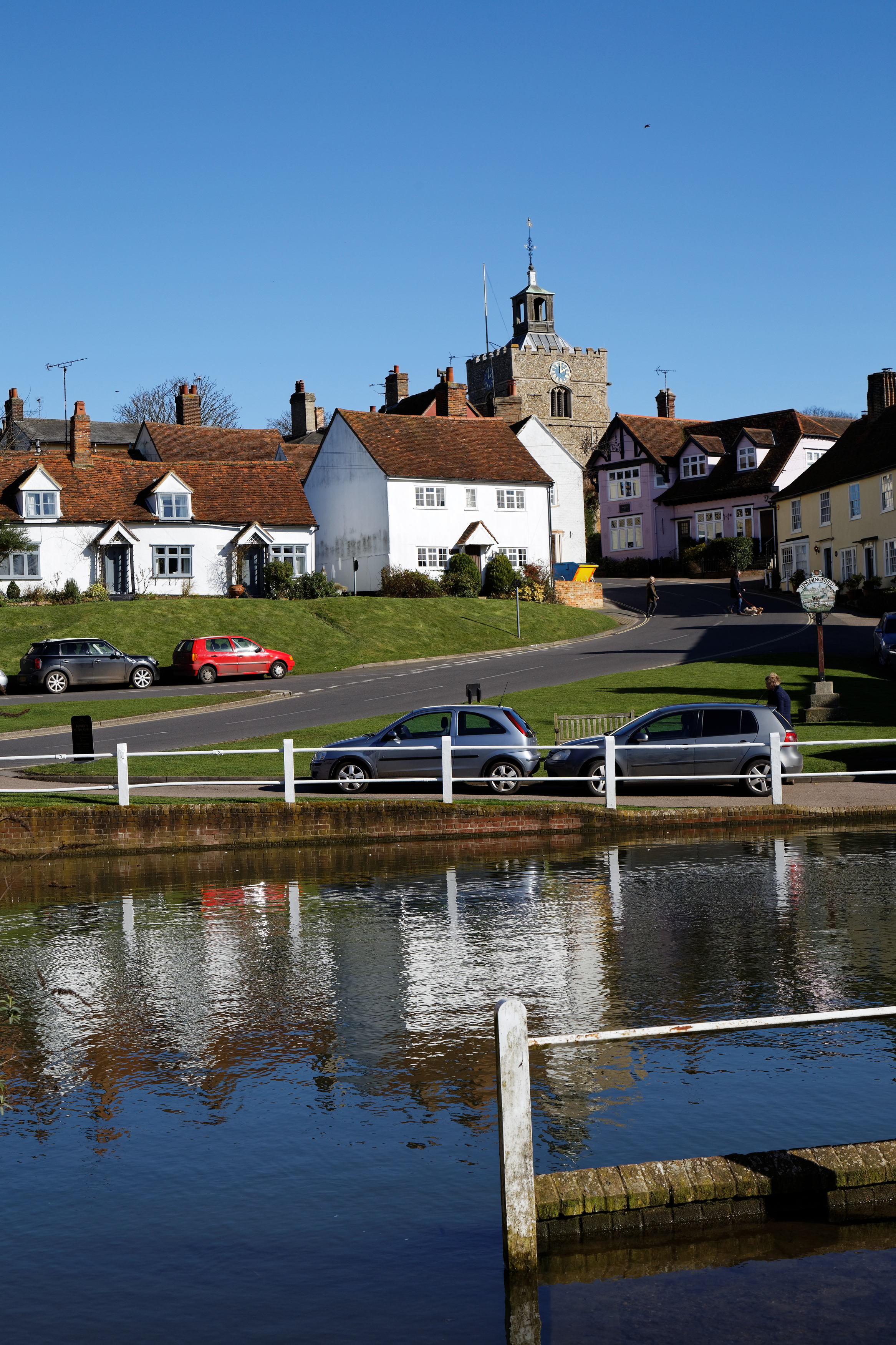 Finchingfield village pond and Bridge Street